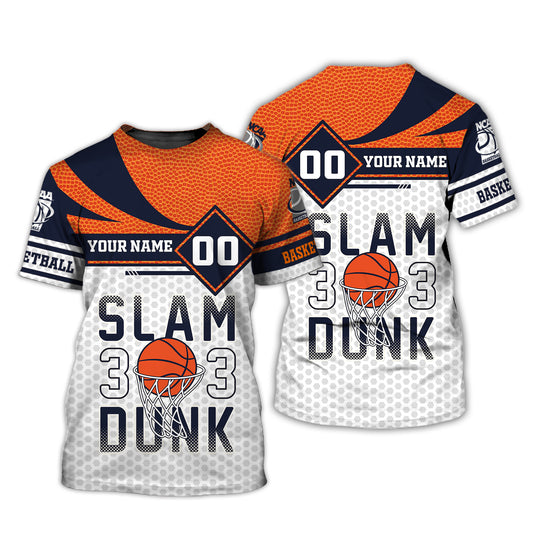 Herren-Shirt, individuelles Basketball-T-Shirt mit Namen und Nummer, Slam Dunk, Geschenk für Basketballspieler