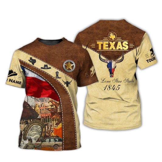 Unisex-Shirt, individuelles Namens-Texas-T-Shirt, The Lone Star State, Texas 1845, Texas-Shirt