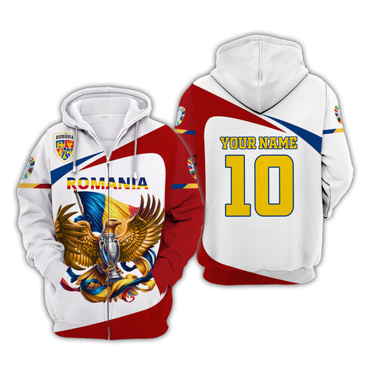 Unisex Shirt, Custom Name and Number Romania Football Polo Shirt, Euro 2024 Romania Football Hoodie Long Sleeve Shirt