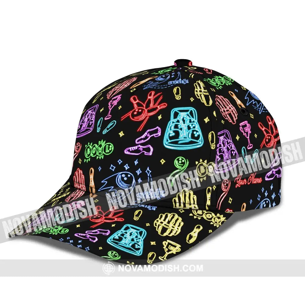 Personalized Cap Customized Bowling Strike Ne-on Classic Cap CLASSIC CAP / UNIVERSAL FIT Cap