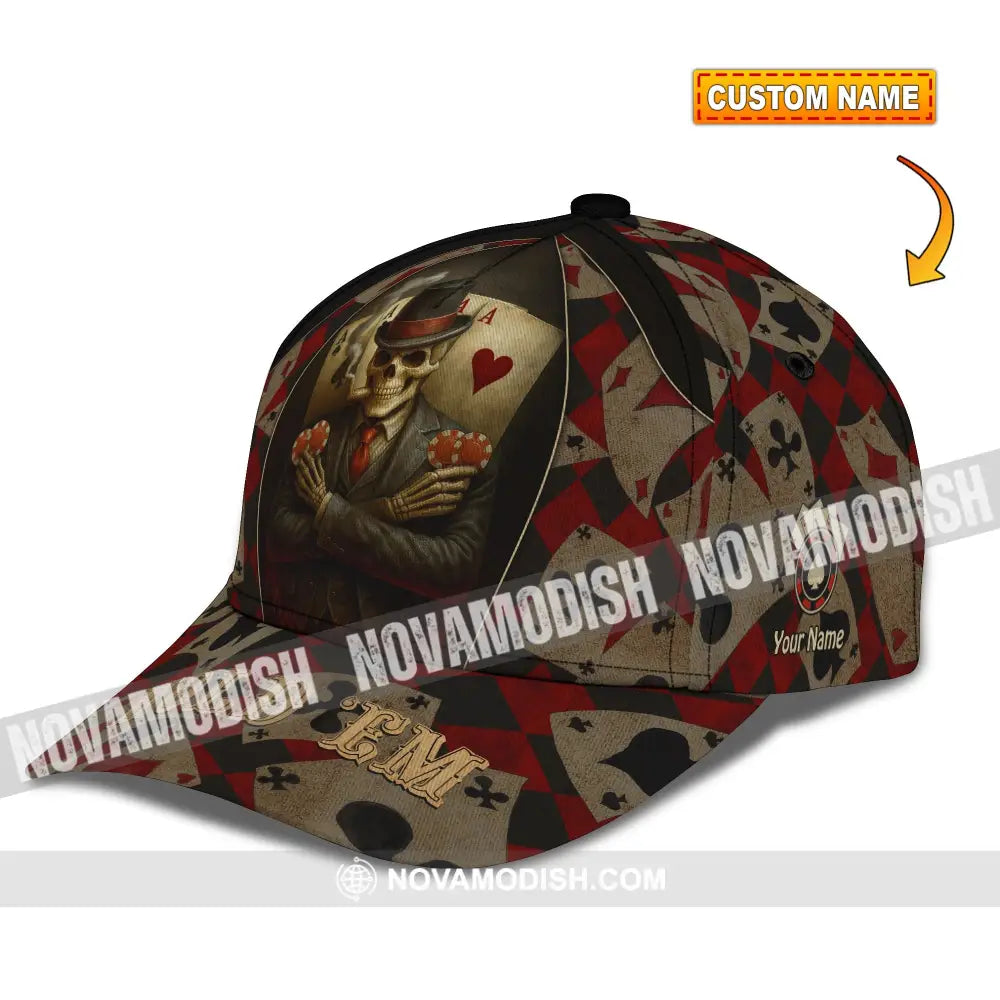 Personalized Cap Customized Poker Lover Cap Hold ’Em Skeleton Poker Cards Classic Cap CLASSIC CAP / UNIVERSAL FIT Cap