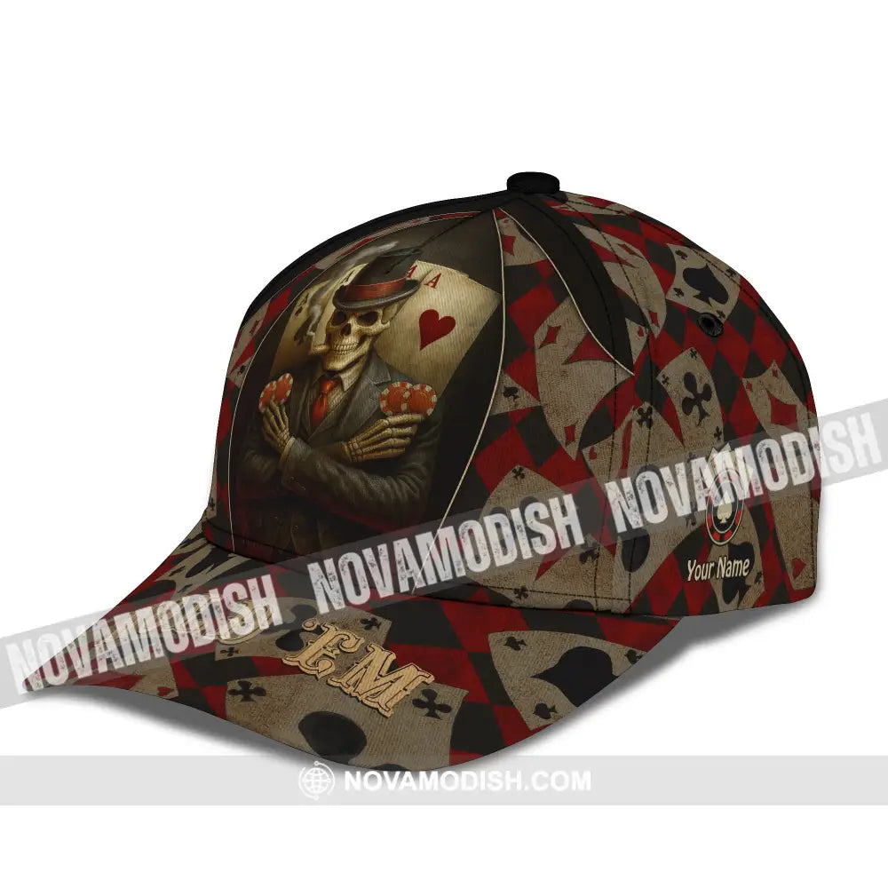 Personalized Cap Customized Poker Lover Cap Hold ’Em Skeleton Poker Cards Classic Cap CLASSIC CAP / UNIVERSAL FIT Cap