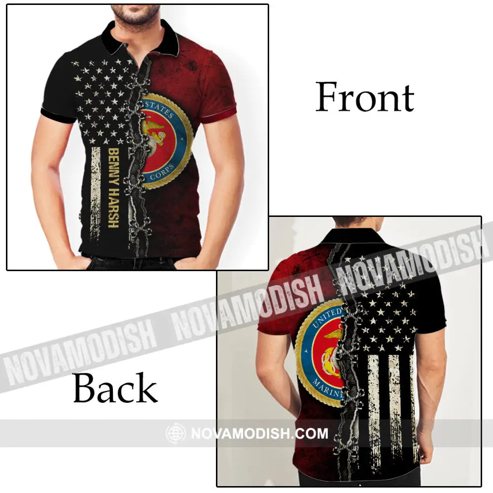 Personalized Half Flag Marine Coprs Veteran 3D Polo Shirt Gift For Veterans Apparel