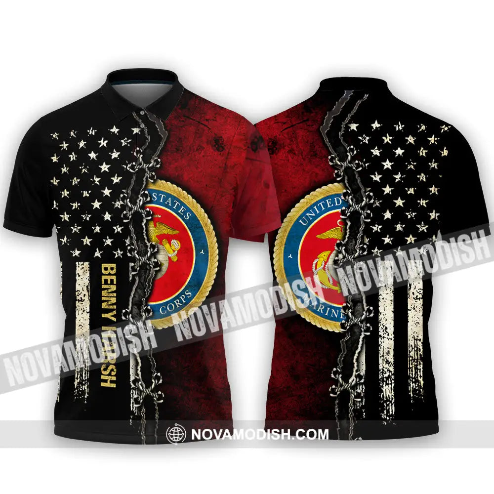 Personalized Half Flag Marine Coprs Veteran 3D Polo Shirt Gift For Veterans Apparel
