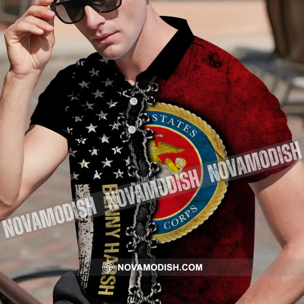 Personalized Half Flag Marine Coprs Veteran 3D Polo Shirt Gift For Veterans Apparel