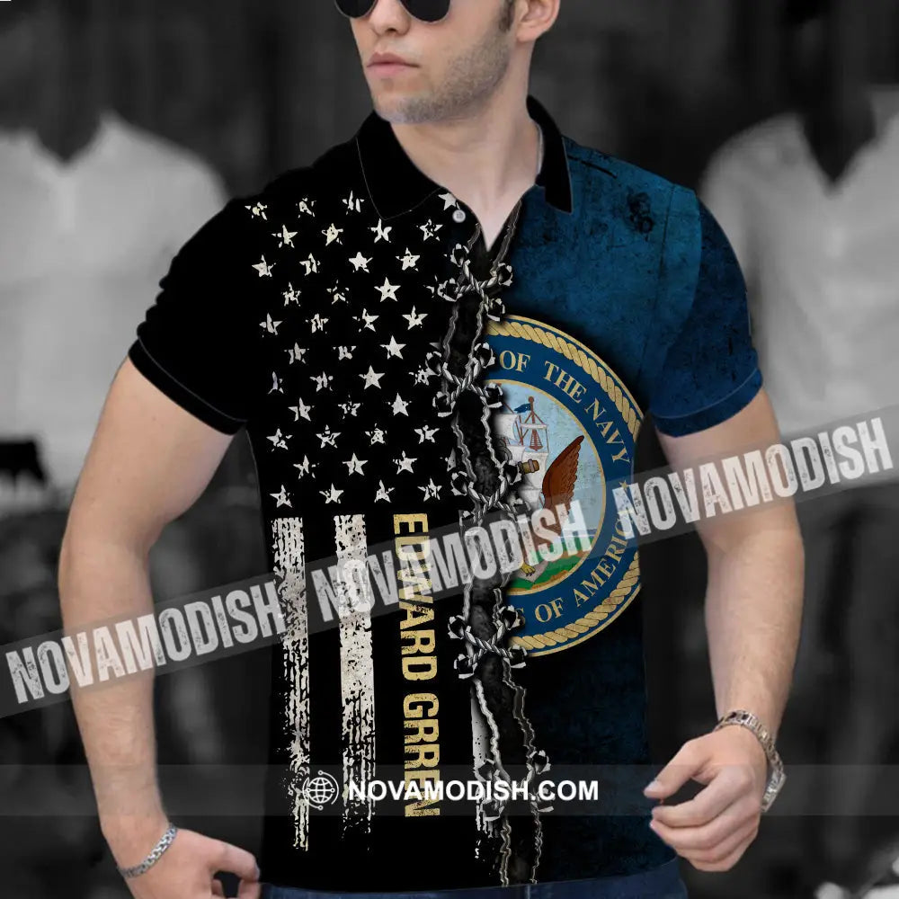 Personalized Half Flag Navy Veteran 3D Polo Shirt Gift For Veterans Apparel