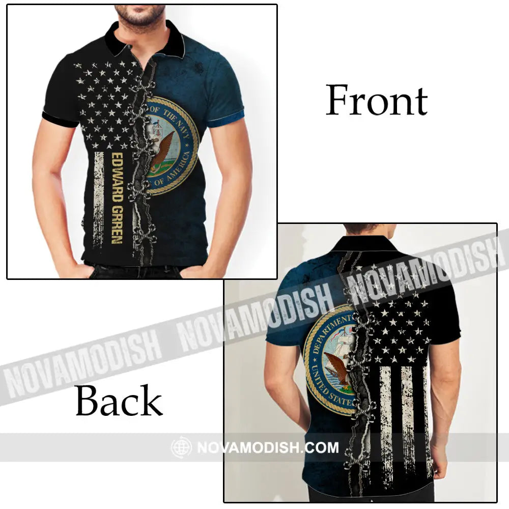 Personalized Half Flag Navy Veteran 3D Polo Shirt Gift For Veterans Apparel