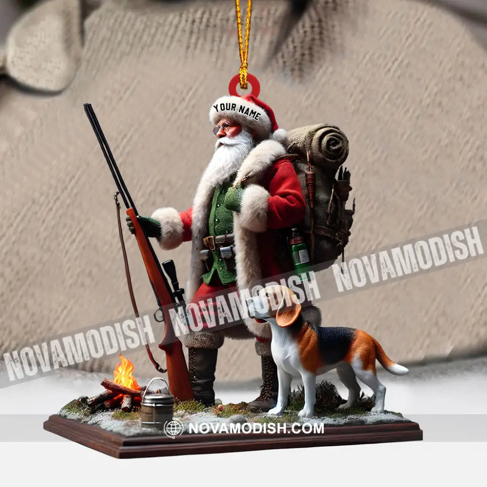 Santa And Dog Christmas Ornament Hunting Personalized 3.54’’ / 1