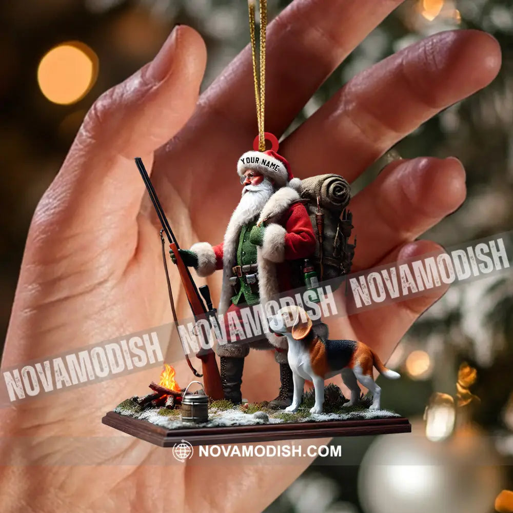 Santa And Dog Christmas Ornament Hunting Personalized