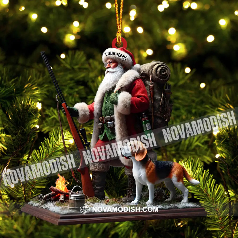 Santa And Dog Christmas Ornament Hunting Personalized