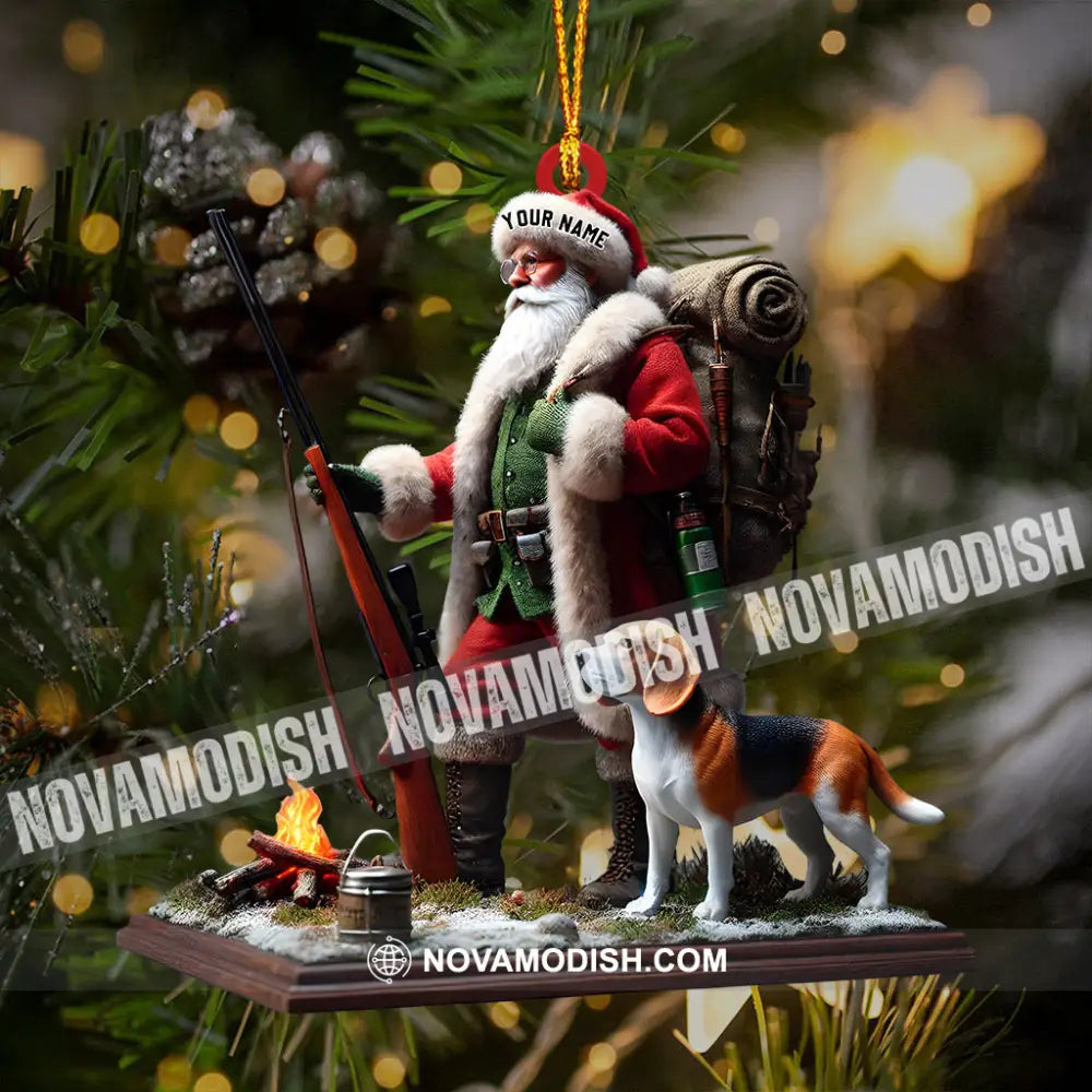 Santa And Dog Christmas Ornament Hunting Personalized