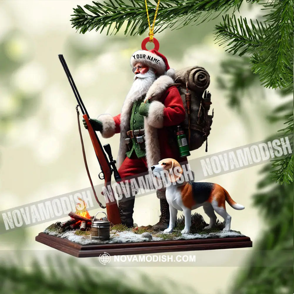 Santa And Dog Christmas Ornament Hunting Personalized