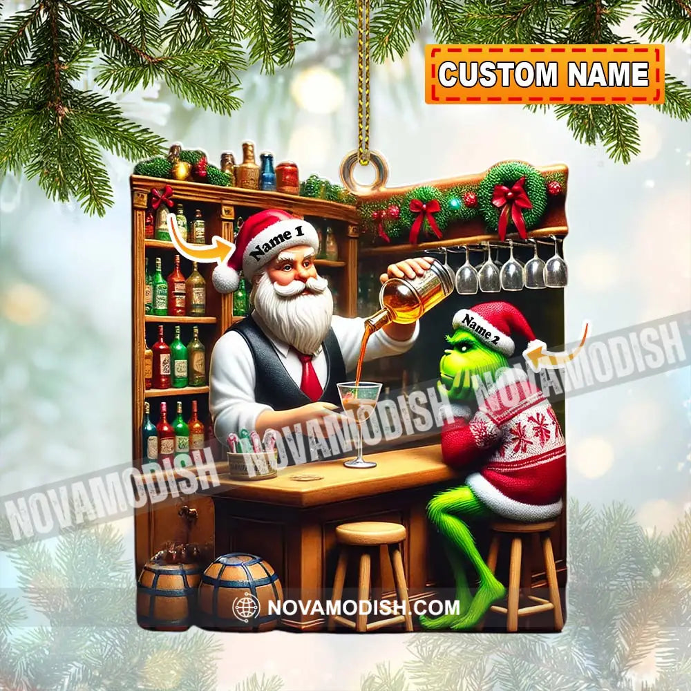 Santa And Elf Bar Christmas Ornament Personalized 3.54’’ / 1