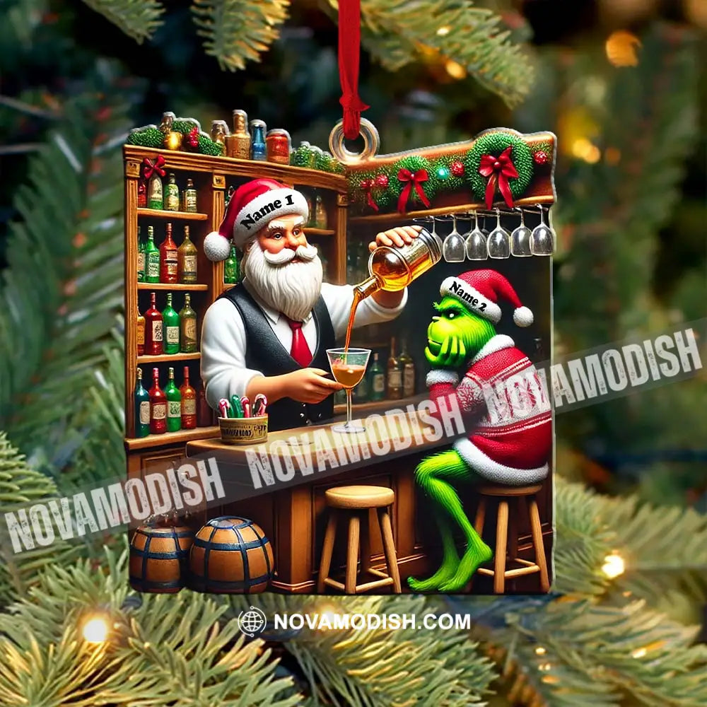 Santa And Elf Bar Christmas Ornament Personalized