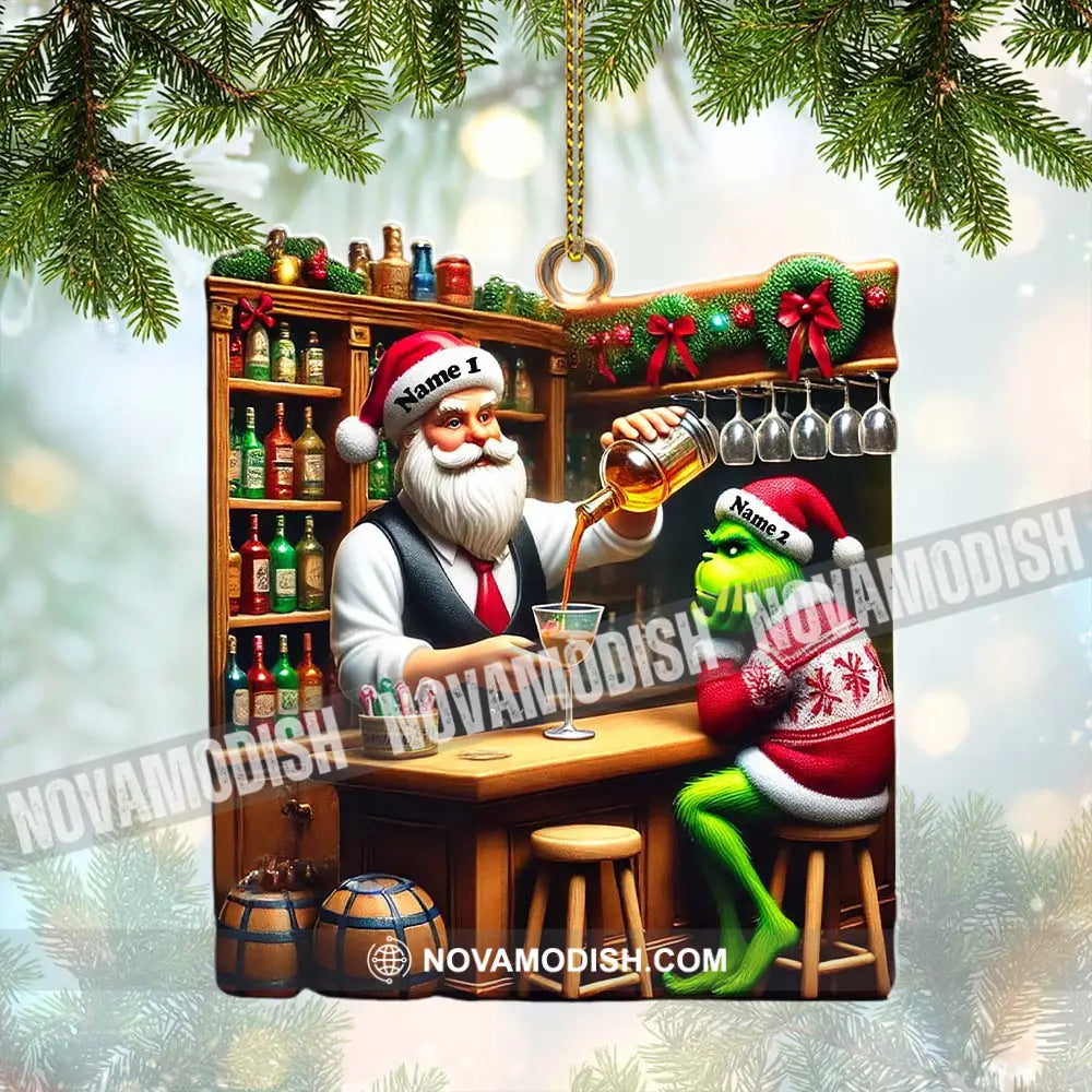 Santa And Elf Bar Christmas Ornament Personalized