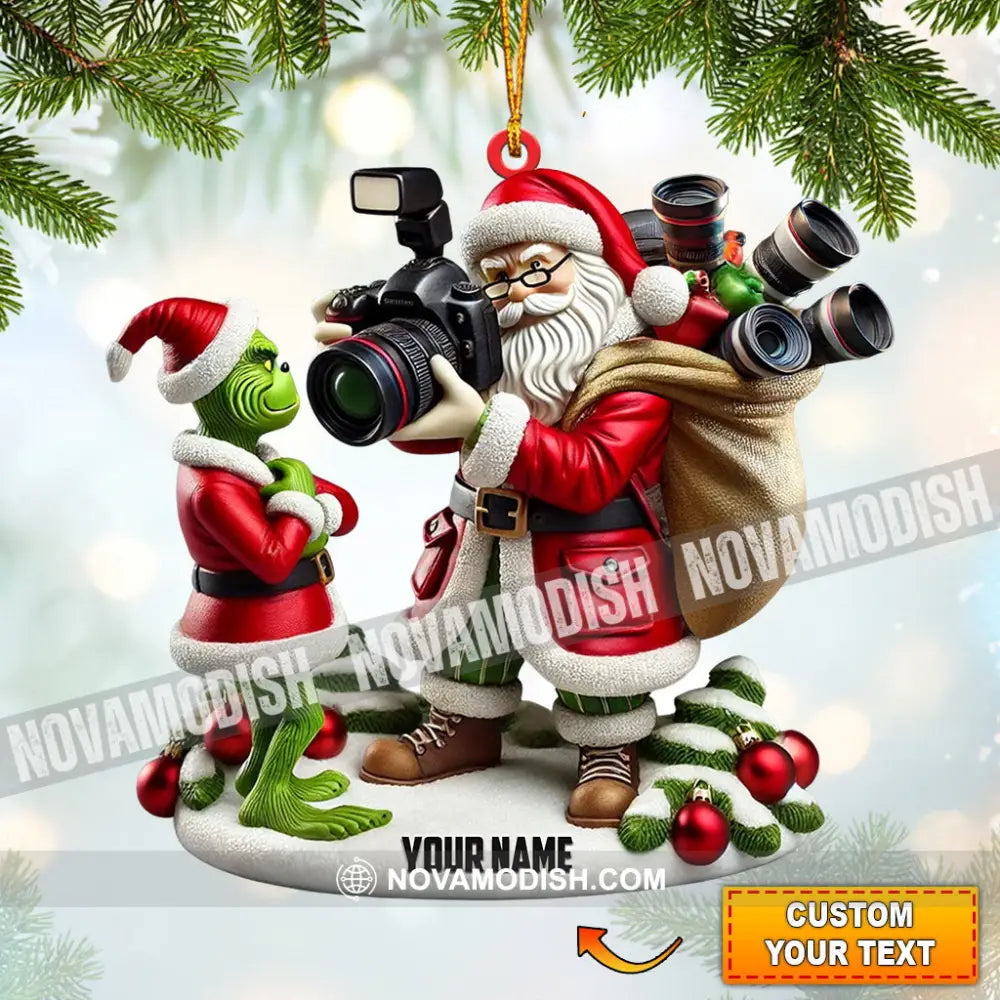 Santa And Elf Photographer Home Decor Christmas Ornament Personalized 3.54’’ / 1