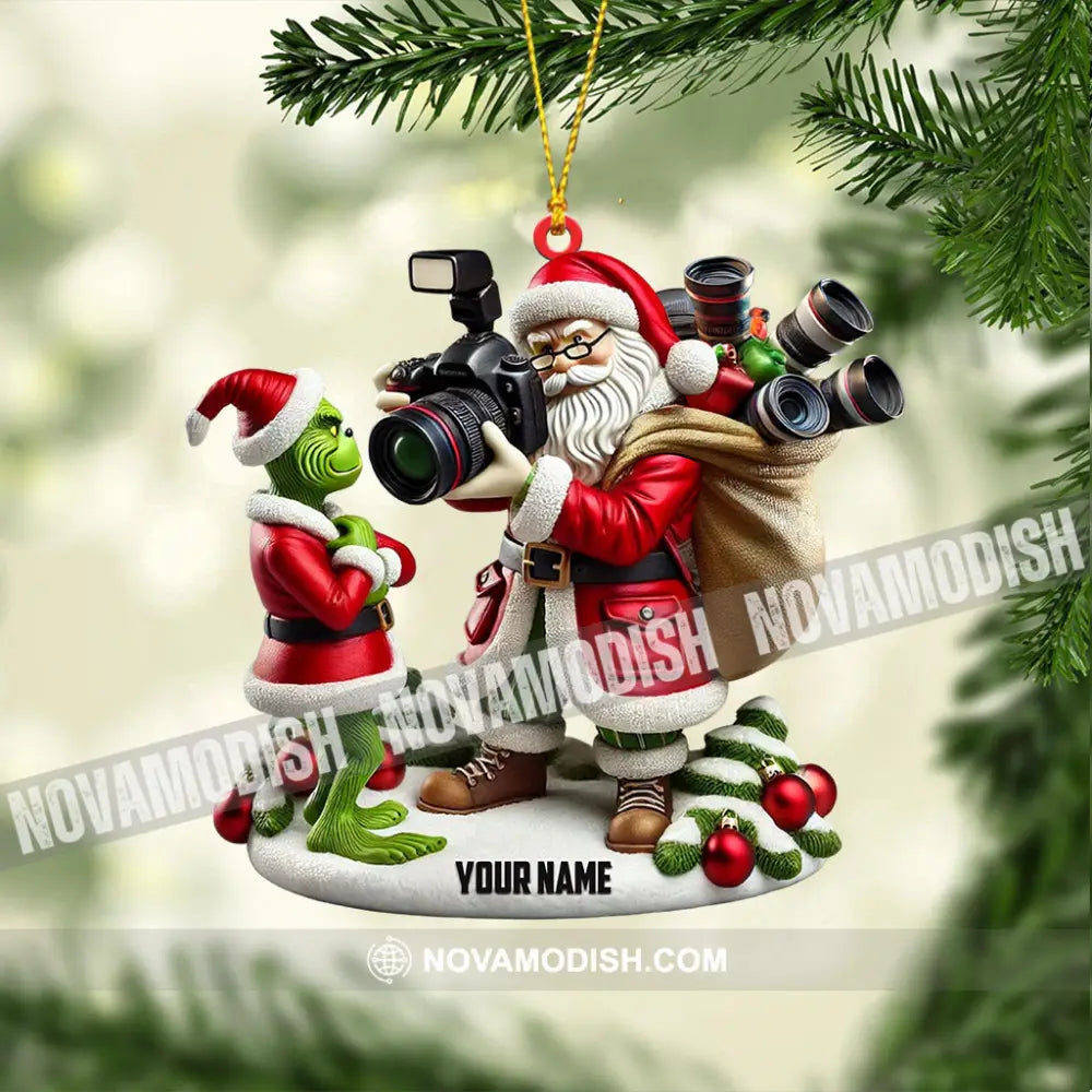 Santa And Elf Photographer Home Decor Christmas Ornament Personalized