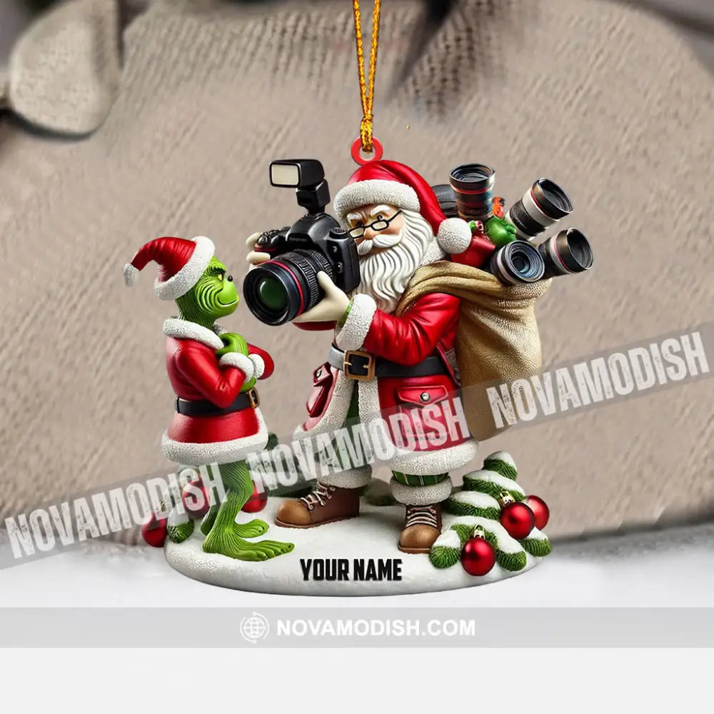 Santa And Elf Photographer Home Decor Christmas Ornament Personalized