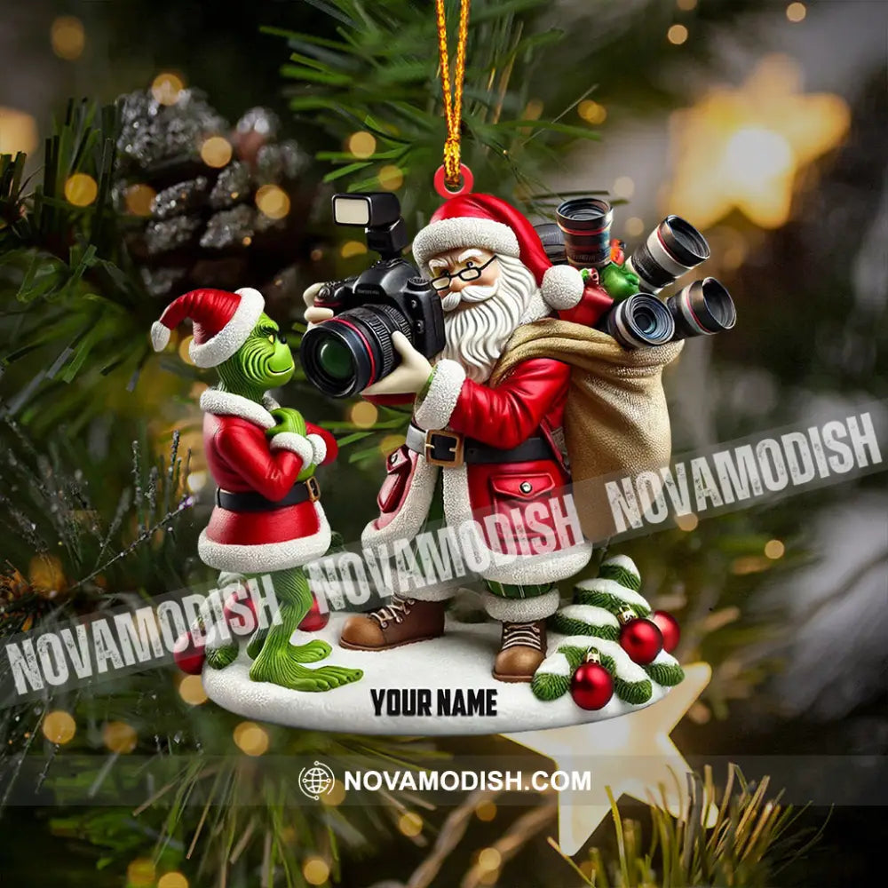 Santa And Elf Photographer Home Decor Christmas Ornament Personalized