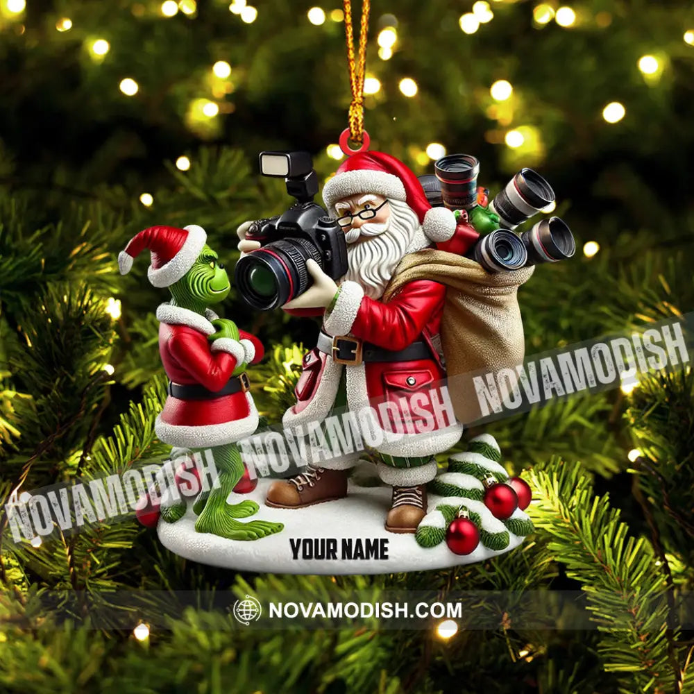 Santa And Elf Photographer Home Decor Christmas Ornament Personalized