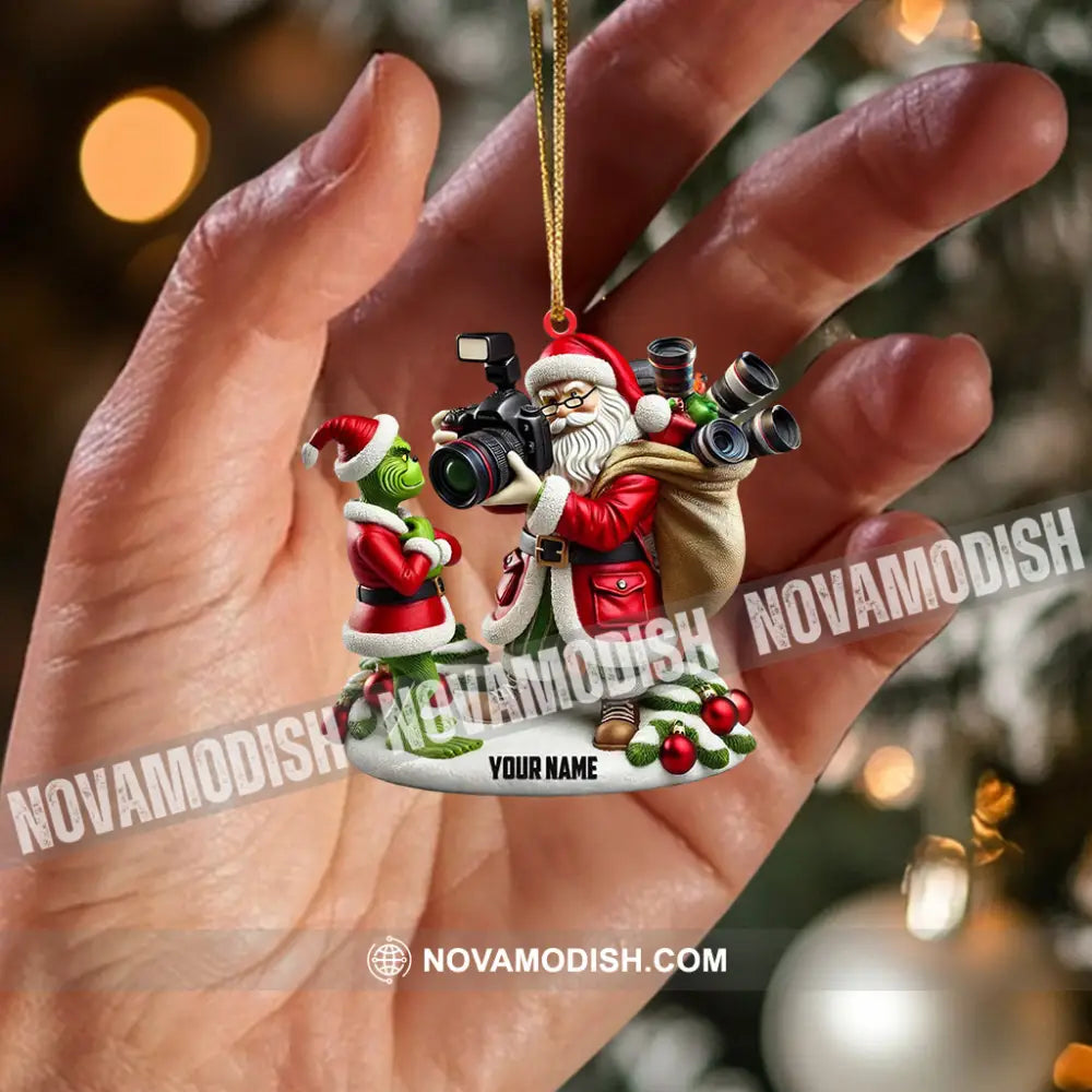 Santa And Elf Photographer Home Decor Christmas Ornament Personalized