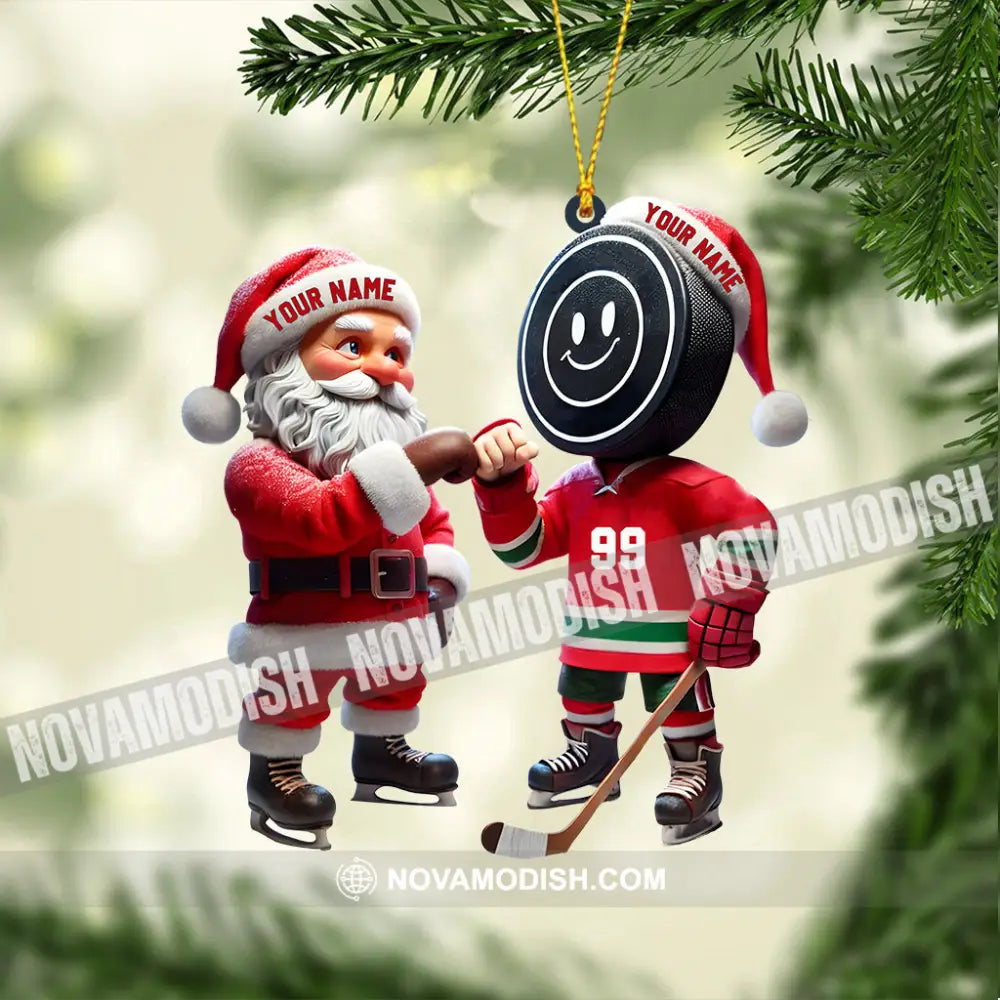 Santa And The Hockey Player Christmas Ornament Personalized