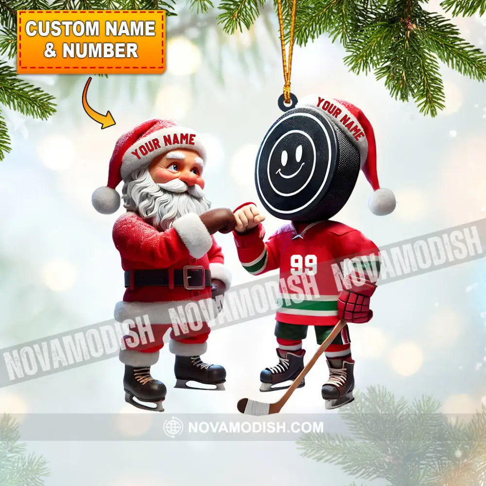 Santa And The Hockey Player Christmas Ornament Personalized 3.54’’ / 1