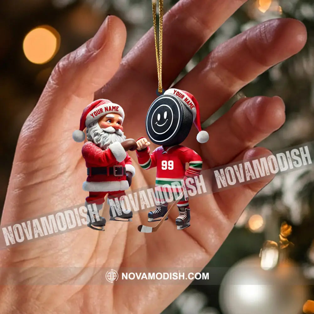 Santa And The Hockey Player Christmas Ornament Personalized