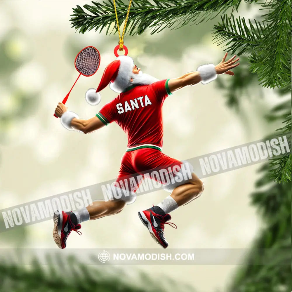 Santa Badminton Christmas Ornament Personalized