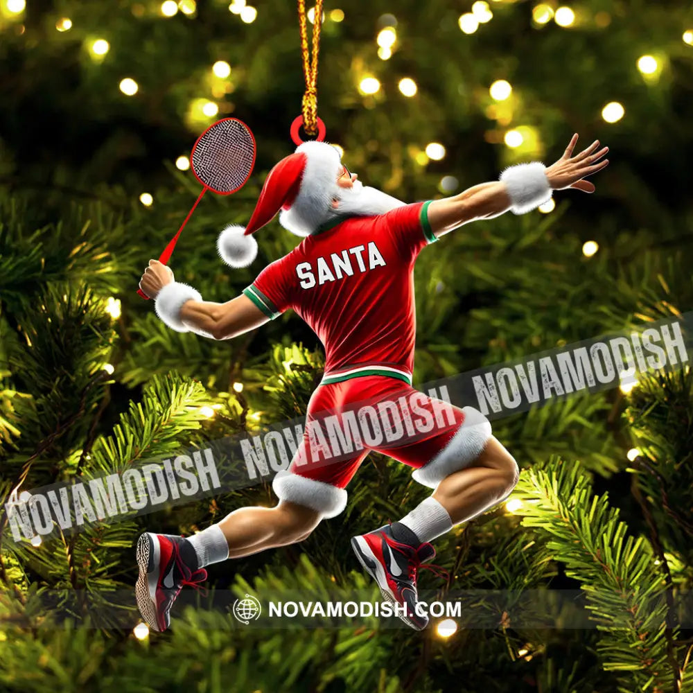 Santa Badminton Christmas Ornament Personalized