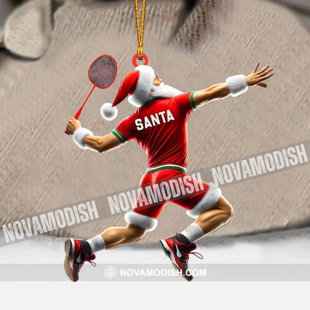 Santa Badminton Christmas Ornament Personalized