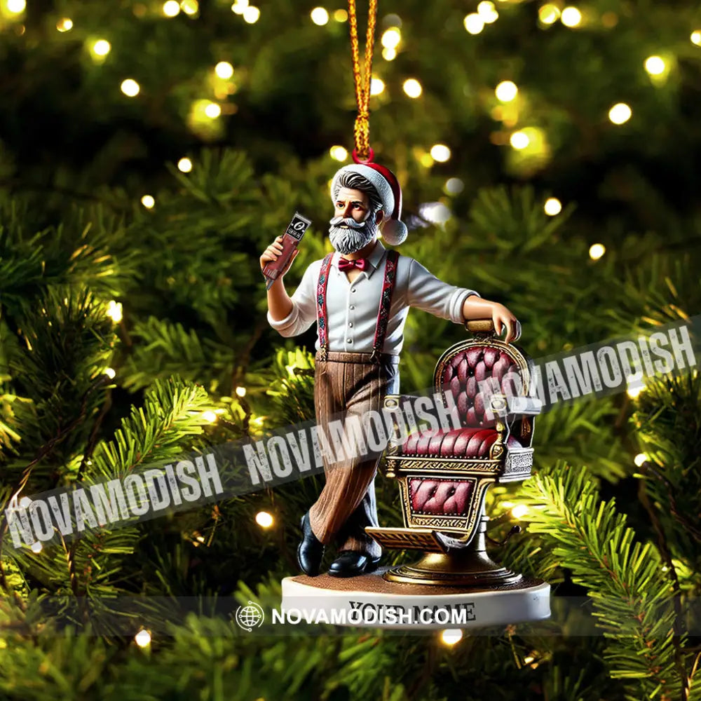 Santa Barber Christmas Ornament Personalized