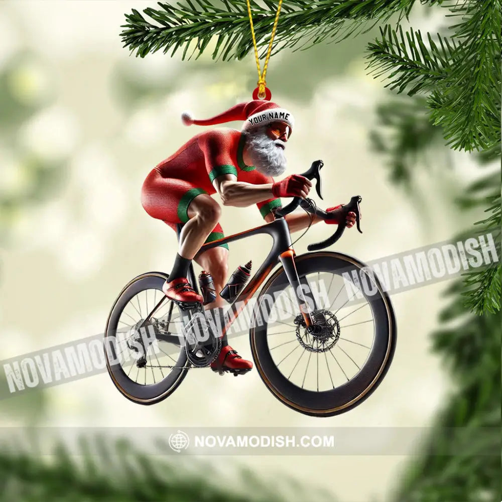 Santa Bicycle Racing Home Decor Christmas Ornament Personalized