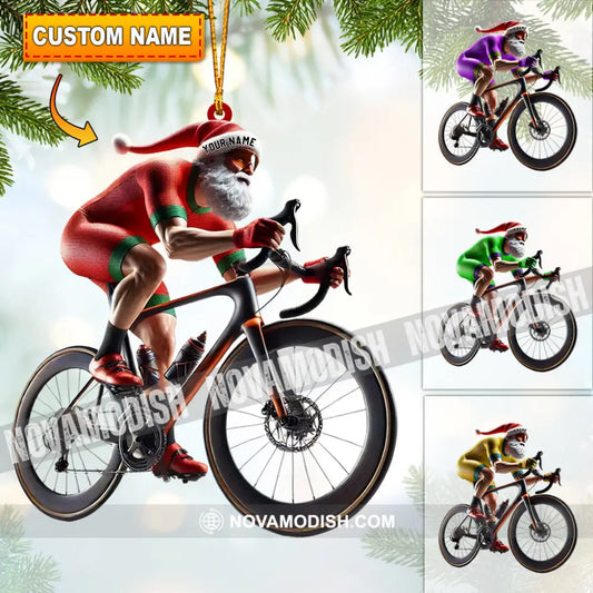 Santa Bicycle Racing Home Decor Christmas Ornament Personalized 3.54’’ / 1