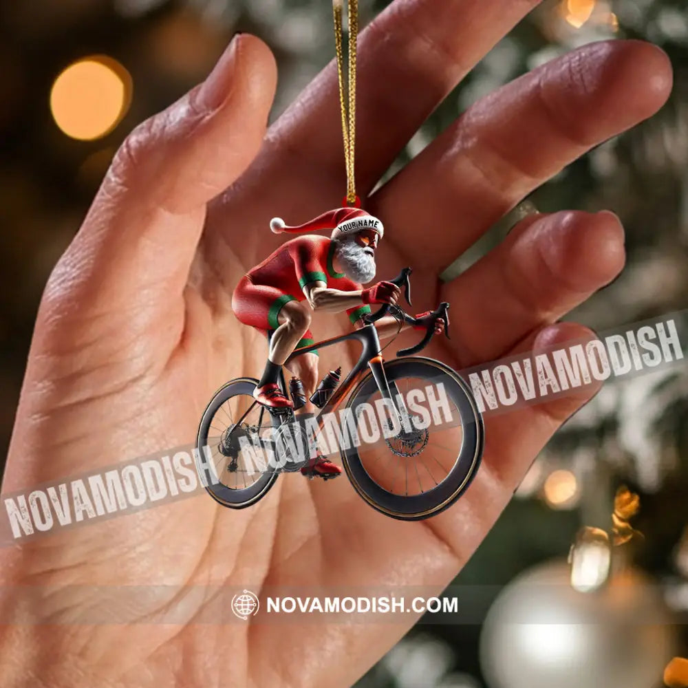 Santa Bicycle Racing Home Decor Christmas Ornament Personalized