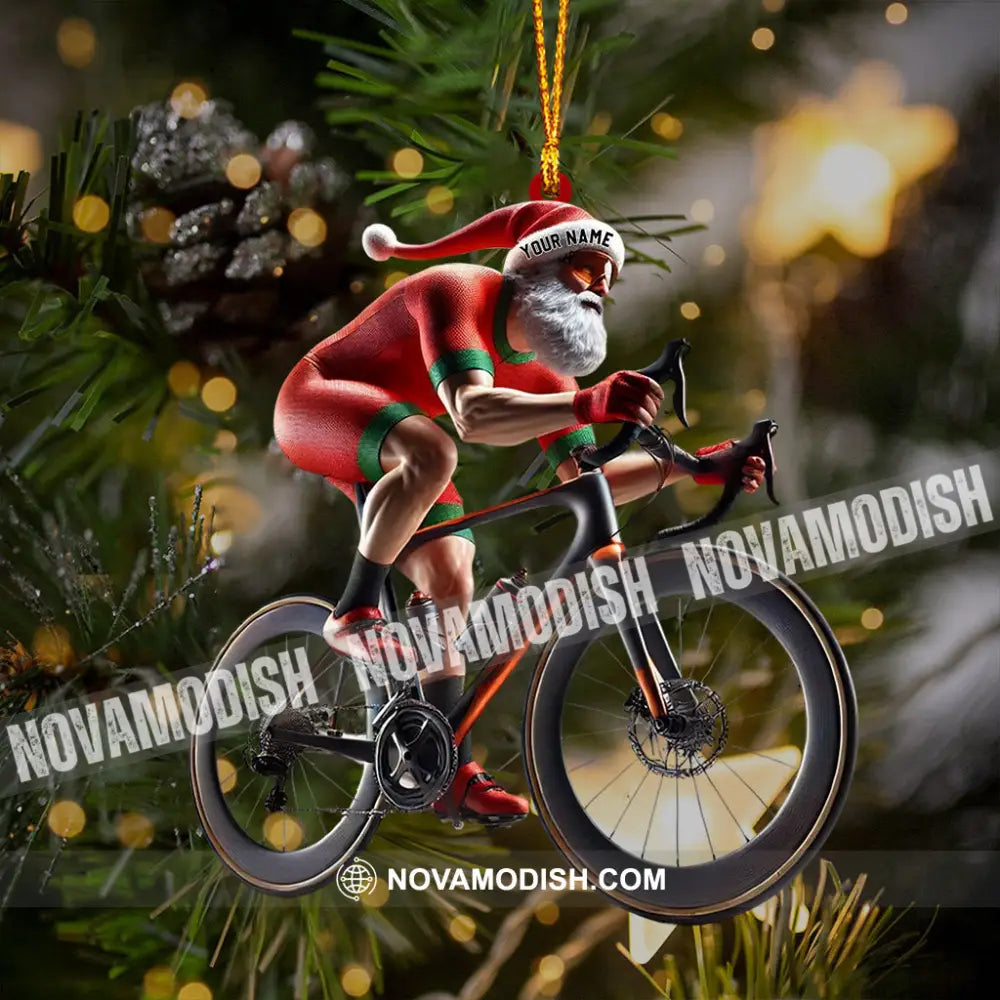 Santa Bicycle Racing Home Decor Christmas Ornament Personalized