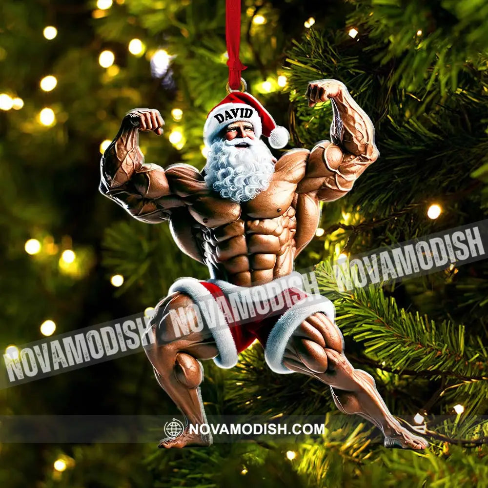 Santa Bodybuilder Christmas Ornament Personalized