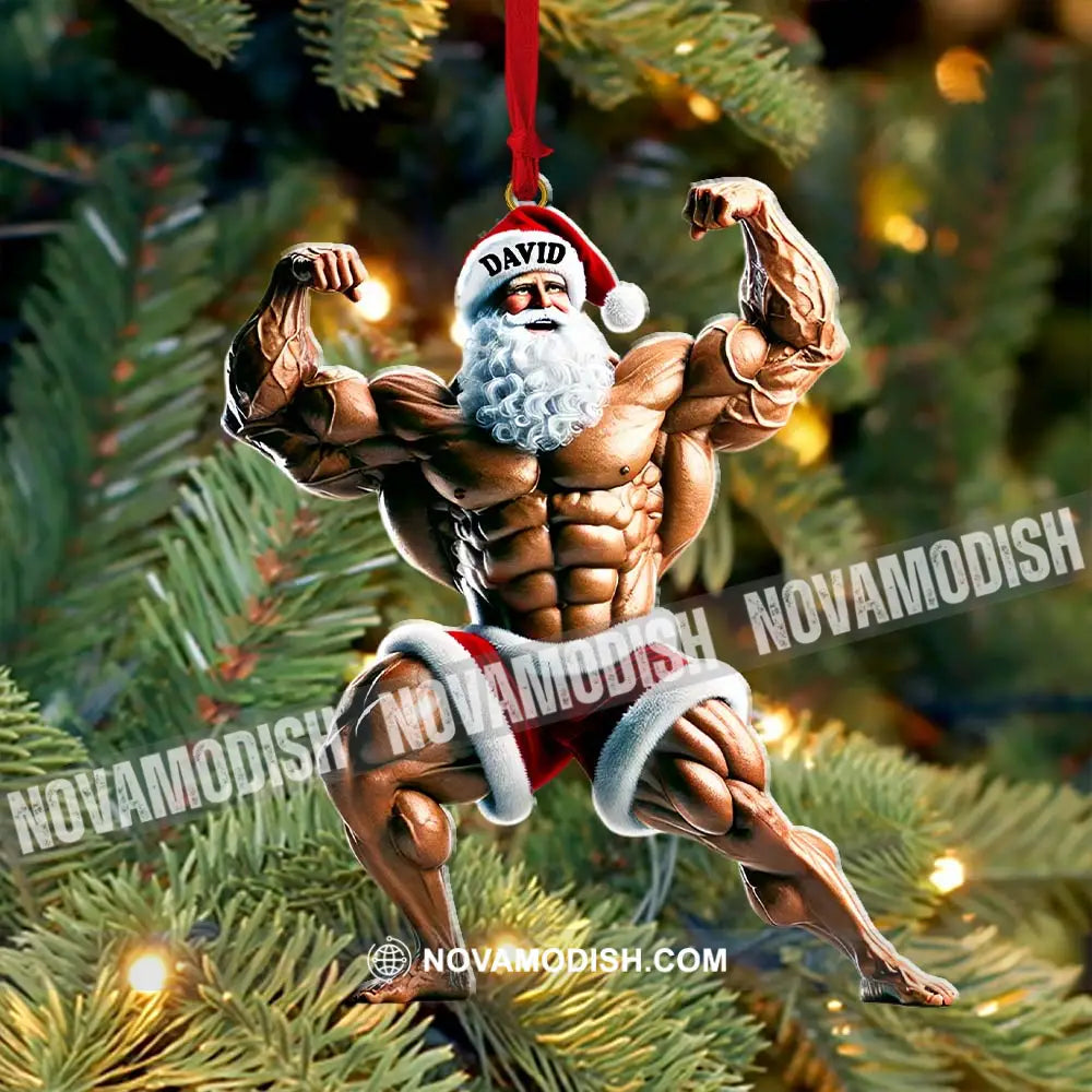 Santa Bodybuilder Christmas Ornament Personalized