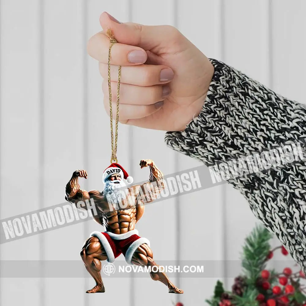 Santa Bodybuilder Christmas Ornament Personalized