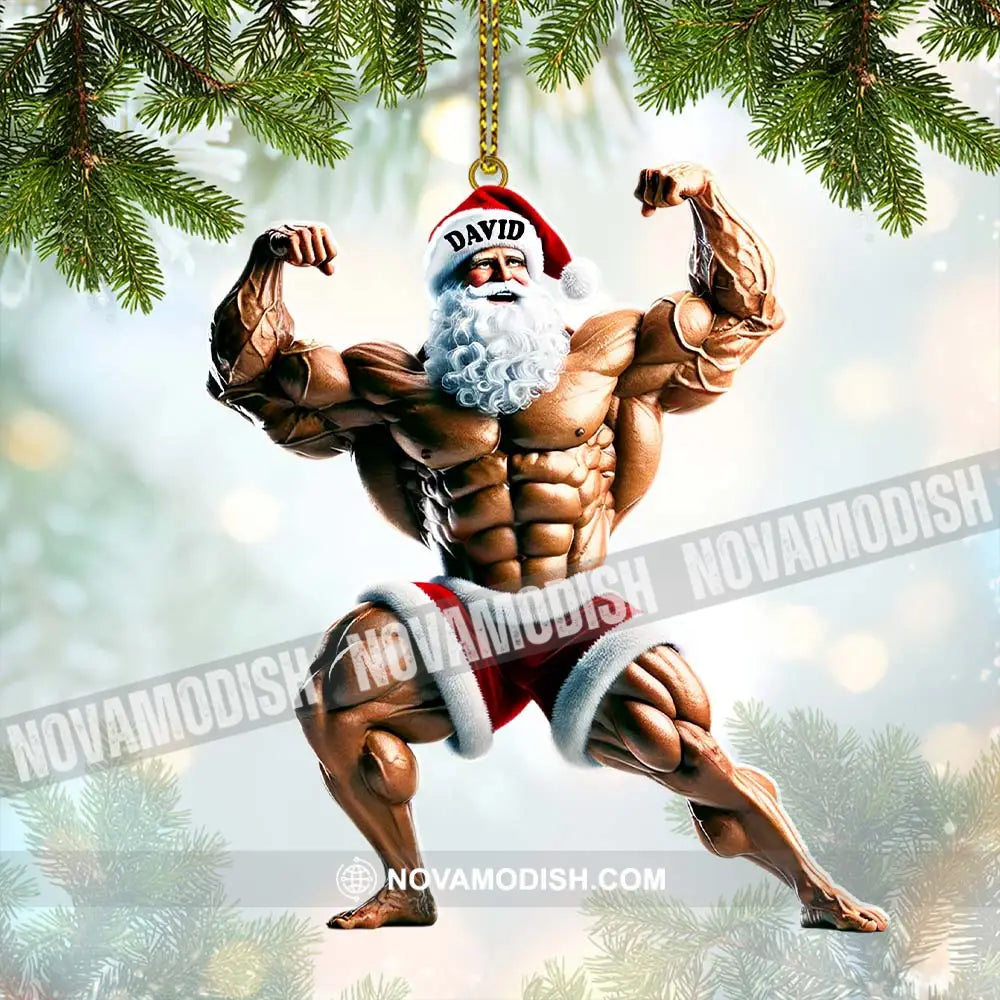 Santa Bodybuilder Christmas Ornament Personalized