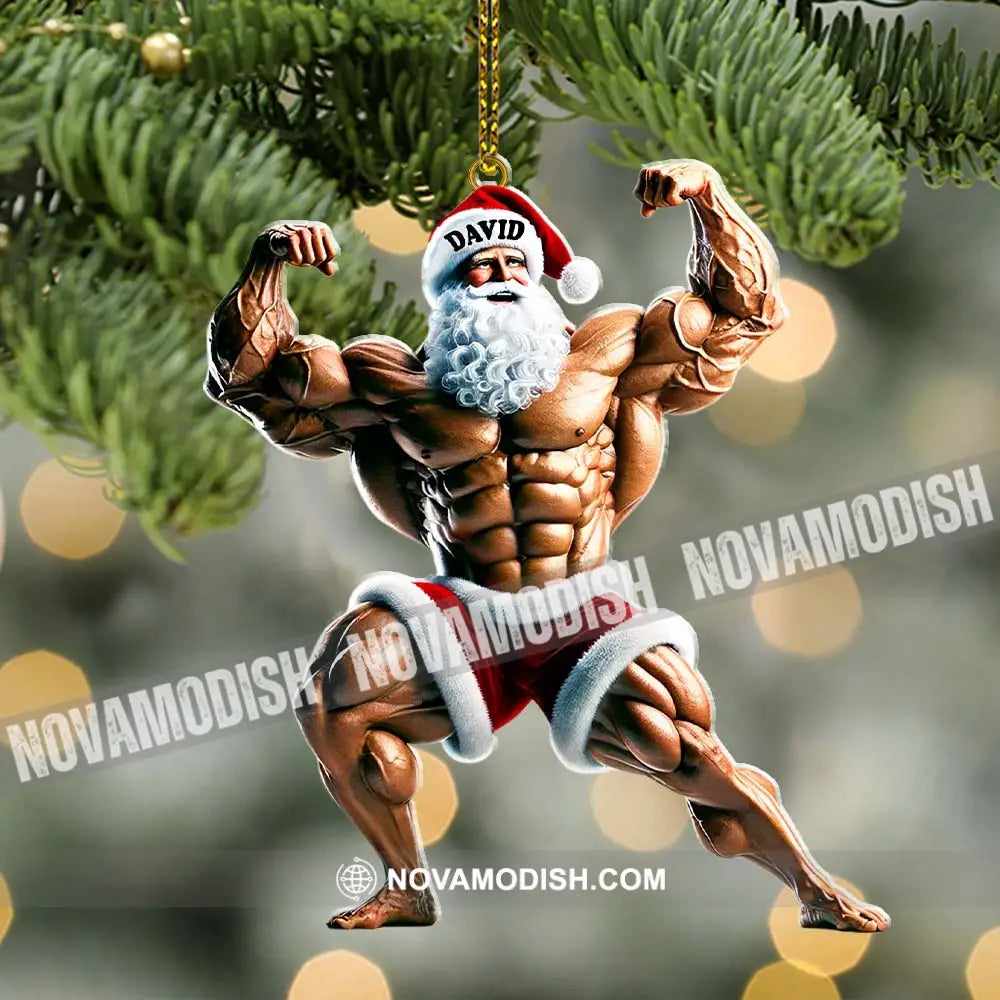 Santa Bodybuilder Christmas Ornament Personalized