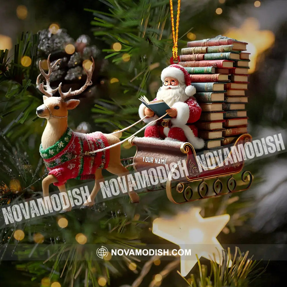 Santa Book Lover Home Decor Christmas Ornament Personalized