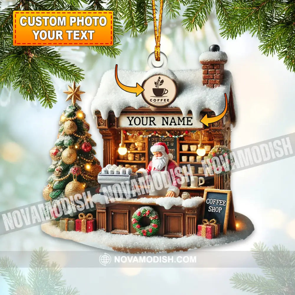 Santa Coffee Shop Christmas Ornament Personalized 3.54’’ / 1