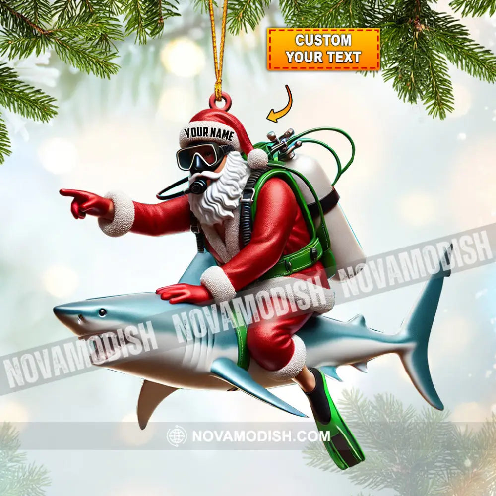 Santa Diver Riding Shark Christmas Ornament Personalized 3.54’’ / 1