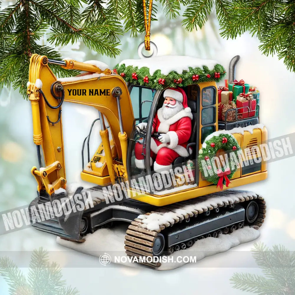 Santa Driving Snow Plow Christmas Ornament Personalized