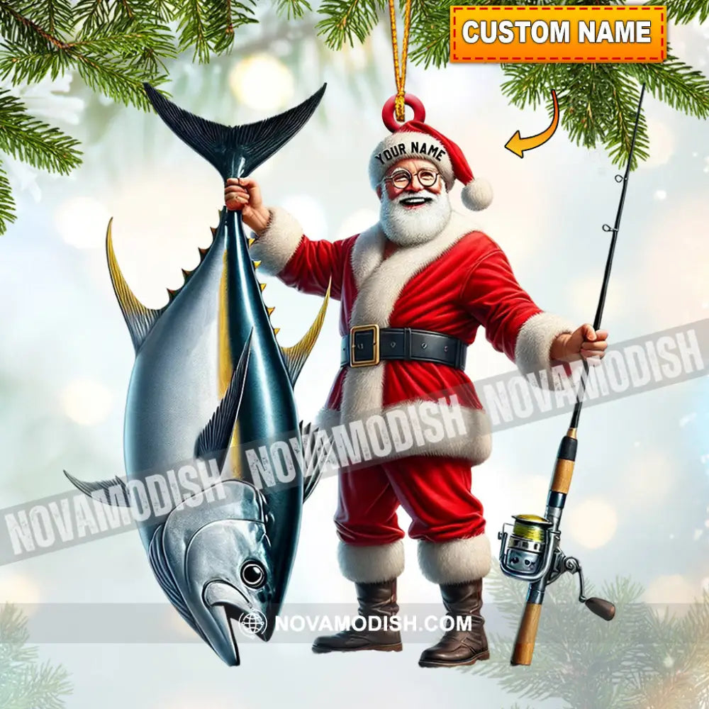 Santa Fishing Home Decor Christmas Ornament Personalized 3.54’’ / 1