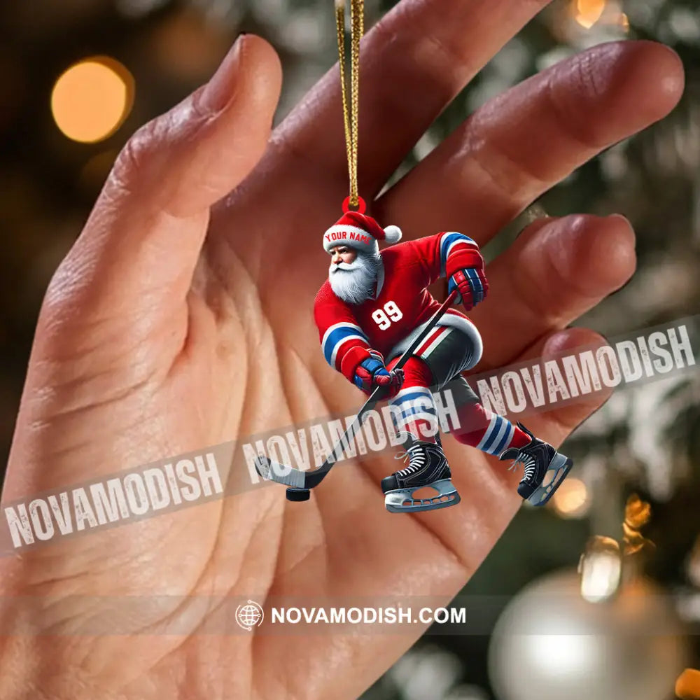 Santa Hockey Christmas Ornament Personalized