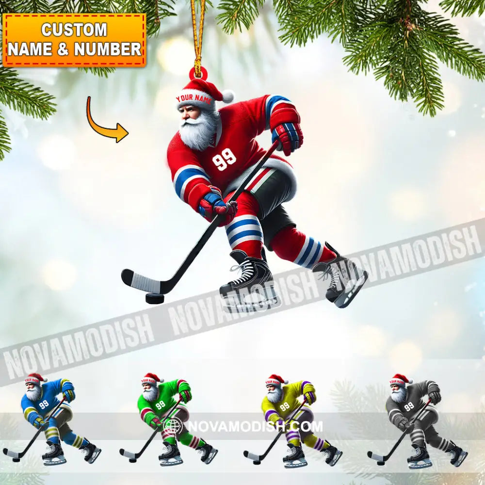 Santa Hockey Christmas Ornament Personalized 3.54’’ / 1