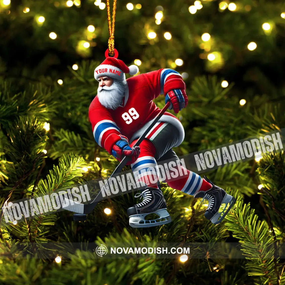 Santa Hockey Christmas Ornament Personalized