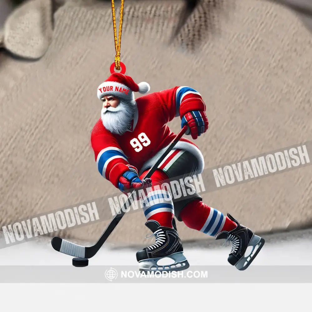 Santa Hockey Christmas Ornament Personalized